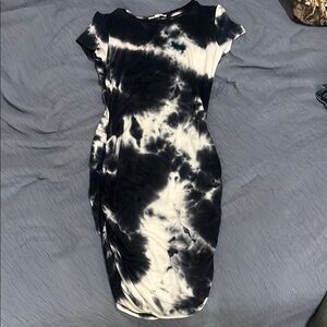Elegant Black and White Tie-Dye Dress